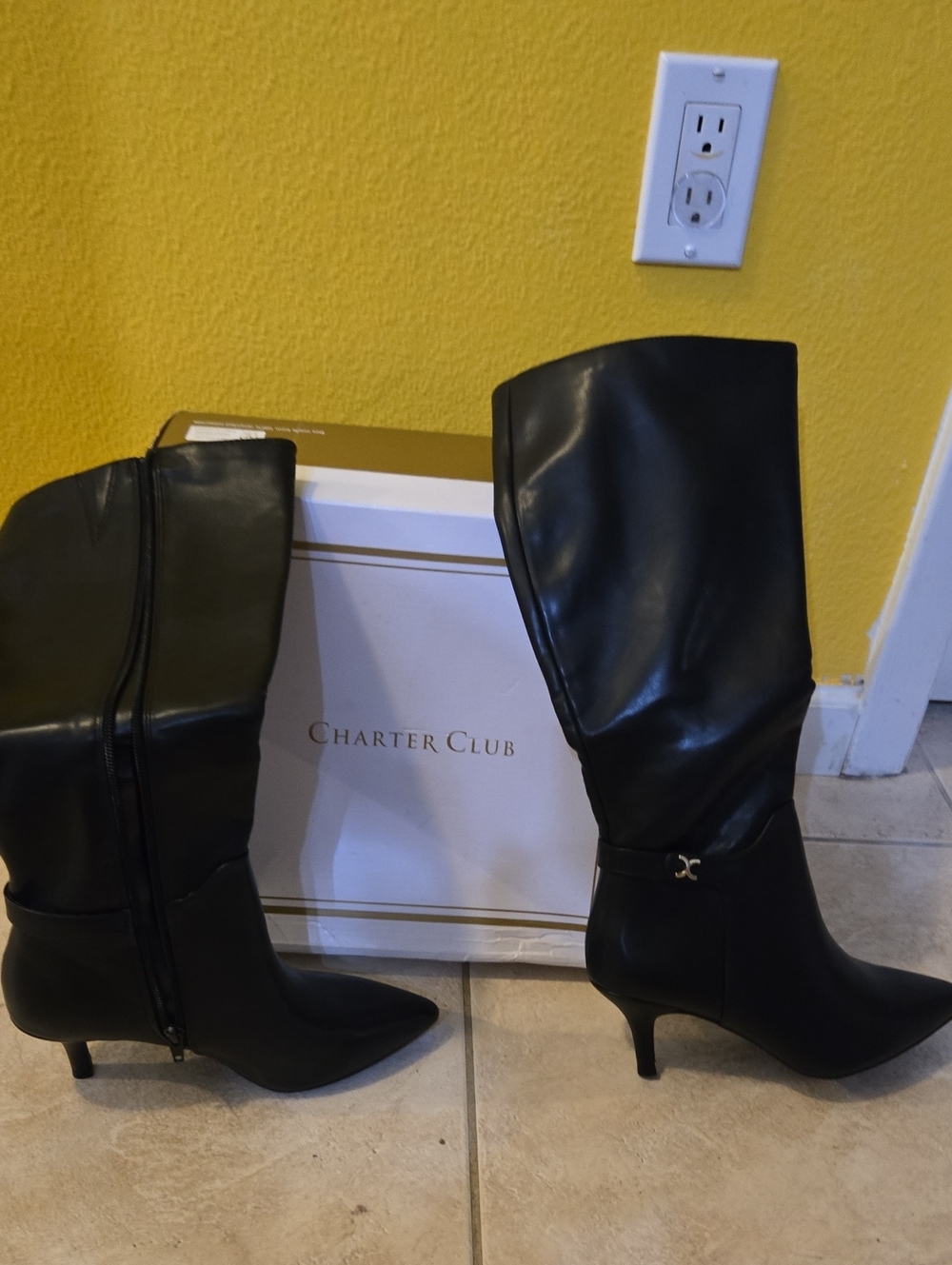 Charter Club Black Knee-High Pointed-Toe Heel Boots Nwb 6.5